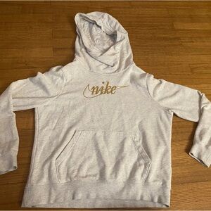 Nike Sportswear Gold Sparkle Logo Pullover Sweatshirt Womens Medium M Grey